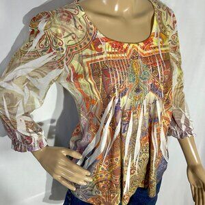 B.L.E.U. Sz S Petite 3/4 Sleeve Shirt Womens 30119 Made in the USA